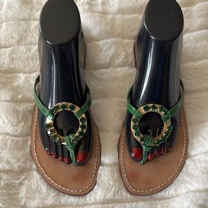 Chic Green Sandals with Gold Detailing